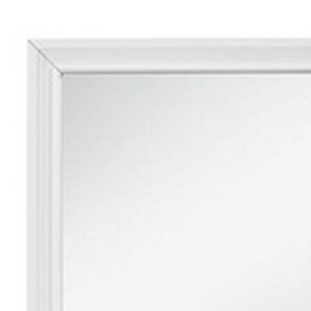 Ani 37 Inch Modern Rectangular Accent Mirror, Faux Wood Veneer Frame, White - View 3