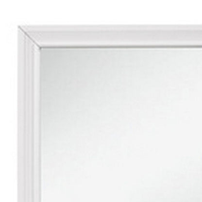 Ani 37 Inch Modern Rectangular Accent Mirror, Faux Wood Veneer Frame, White - View 3