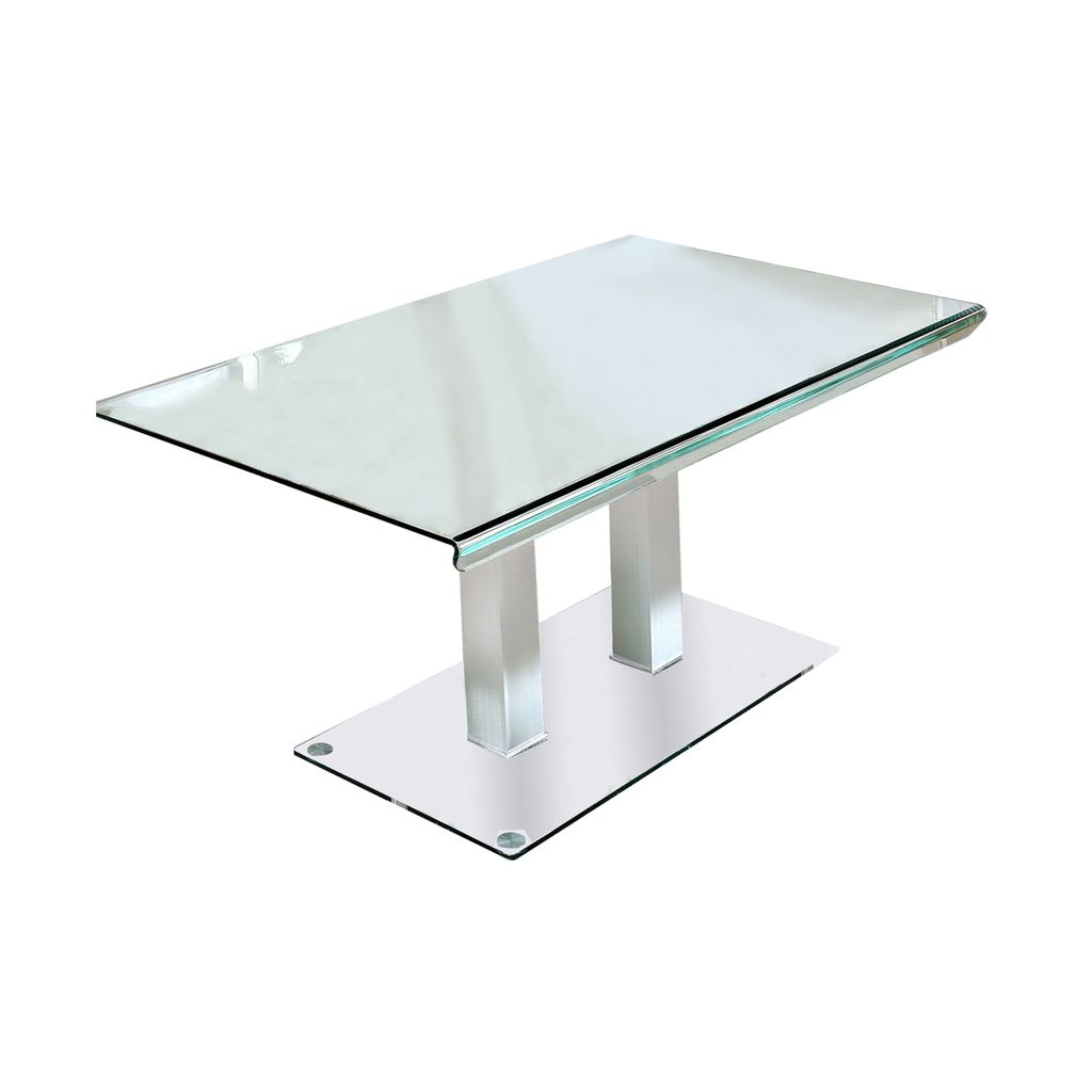 Metal and Glass Dining table with Dual Post Pedestal base, Chrome - View 3