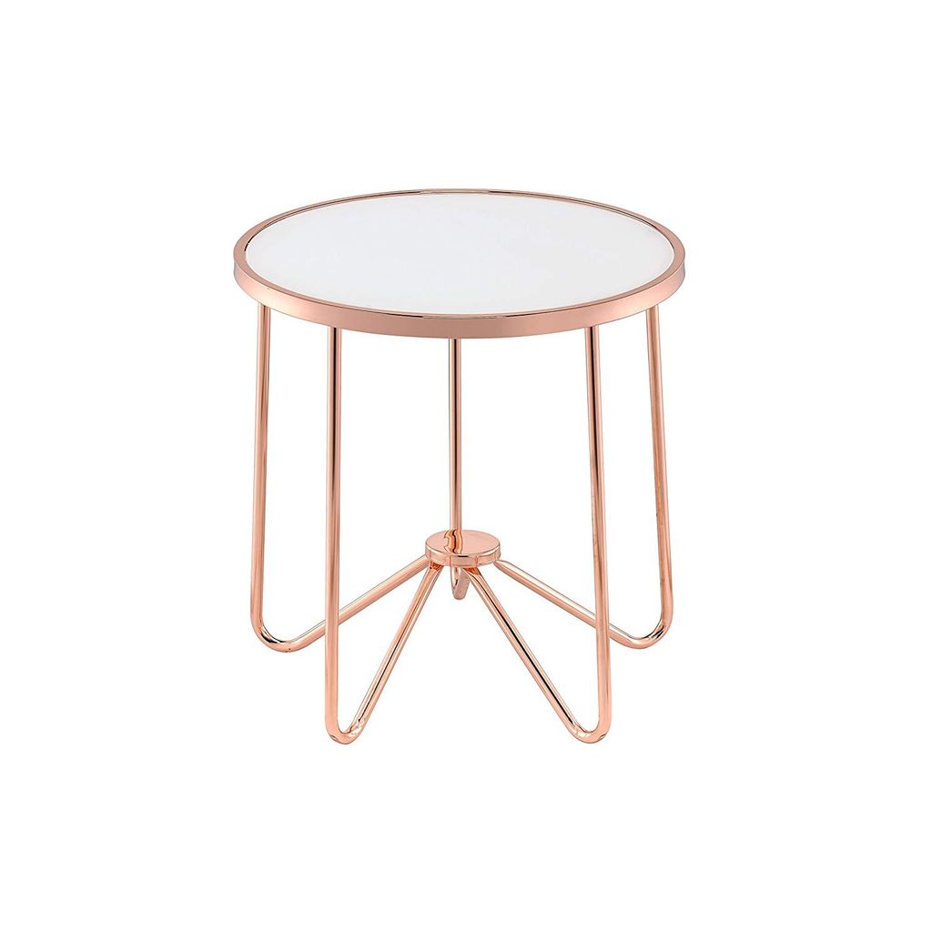 Alivia End Table, Frosted Glass & Rose Gold