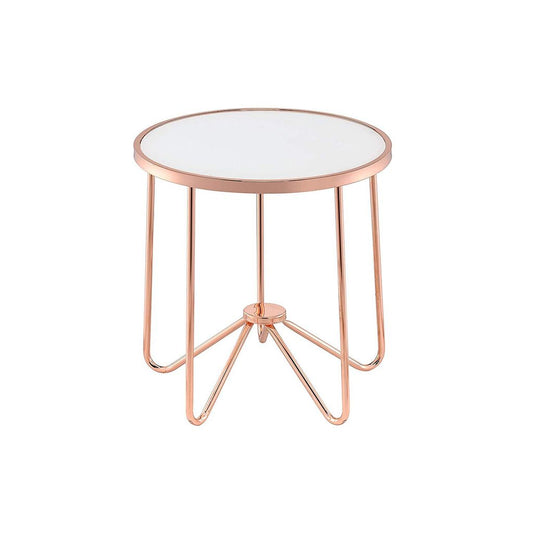 Alivia End Table, Frosted Glass & Rose Gold