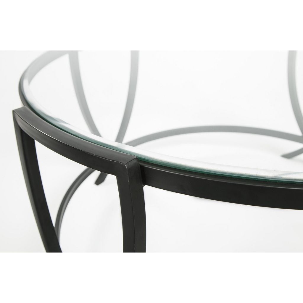 Contemporary Round Table Set with Glass Top and Geometric Metal Body, Black - View 4