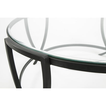 Contemporary Round Table Set with Glass Top and Geometric Metal Body, Black - View 4