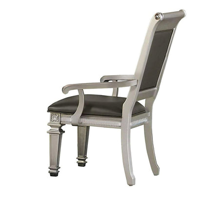27 Inch Wood Dining Armchair, Faux Leather,Acrylic Crystals,Set of 2,Silver - View 3