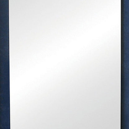 Cale 40 Inch Modern Glam Portrait Mirror, Nailhead, Blue Velvet Upholstered - View 4