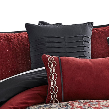 10 Piece King Size Comforter Set with Medallion Print, Red and Blue - View 3