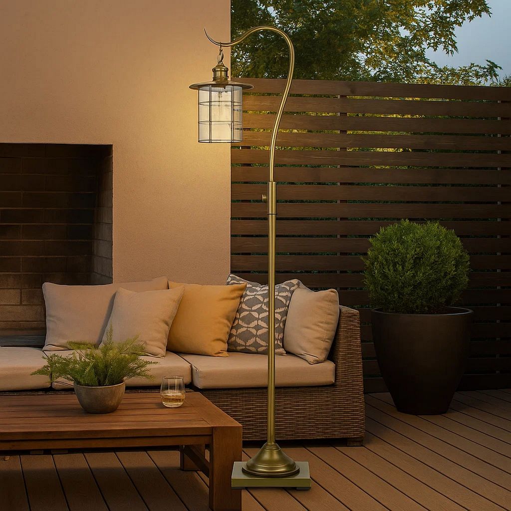 60 Inch Metal Downbridge Design Floor Lamp with Caged Shade, Antique Brass - View 7