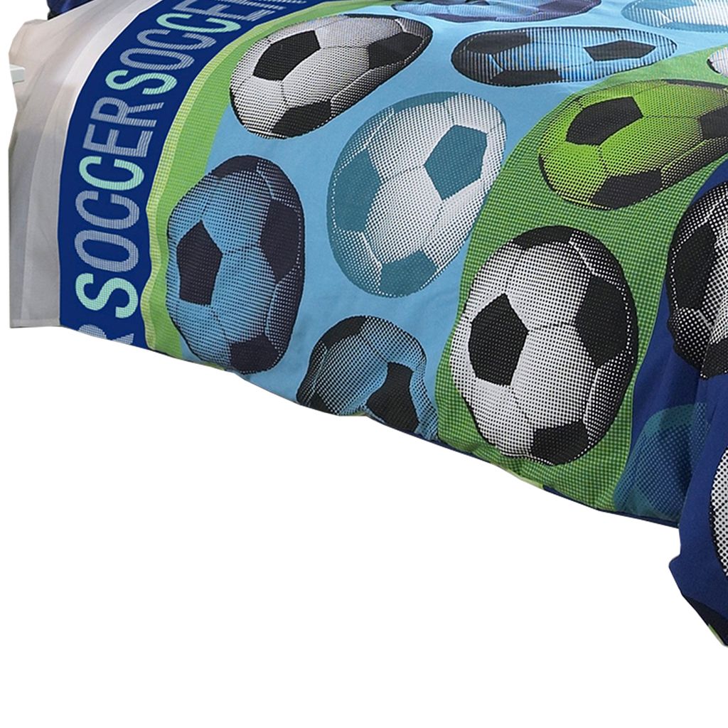 4 Piece Full Size Comforter Set with Soccer Theme, Multicolor - View 4