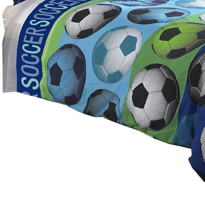 4 Piece Full Size Comforter Set with Soccer Theme, Multicolor - View 4