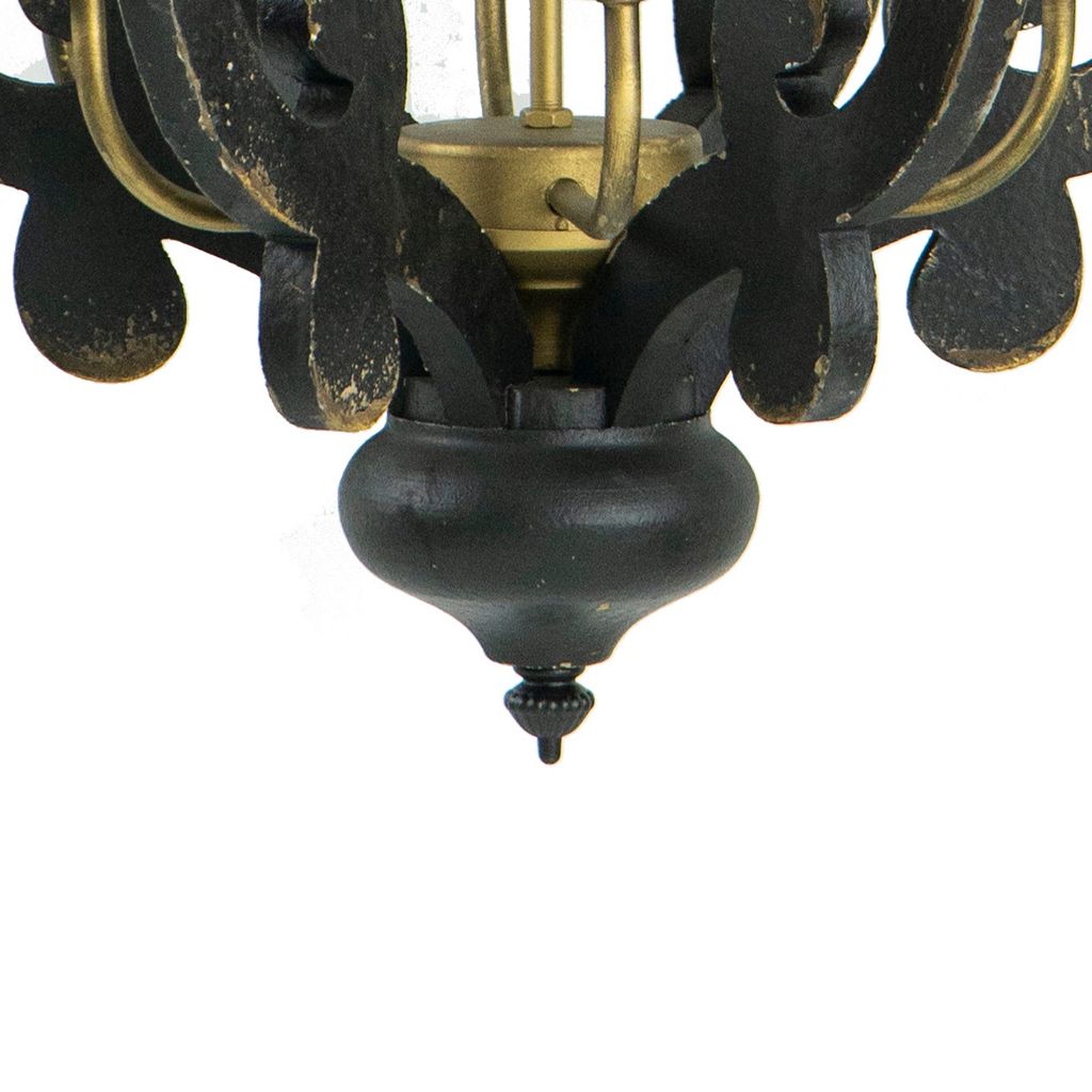 Aki 21 Inch Carved Wood Chandelier, 6 Lights, Vintage Classic, Black, Gold - View 4