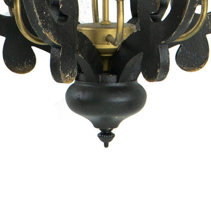 Aki 21 Inch Carved Wood Chandelier, 6 Lights, Vintage Classic, Black, Gold - View 4