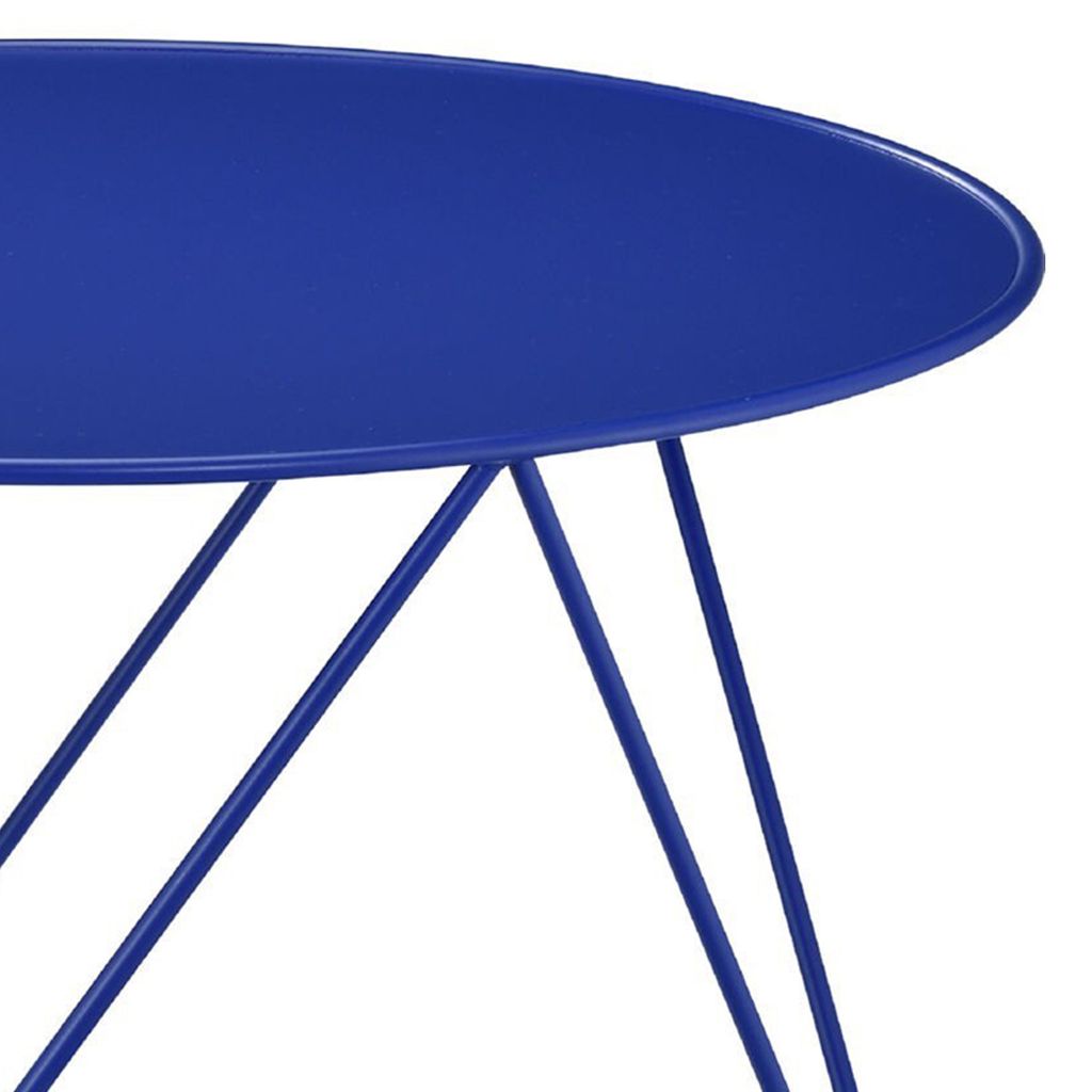 Accent Table with Open Geometric Base and Round Top, Blue - View 4