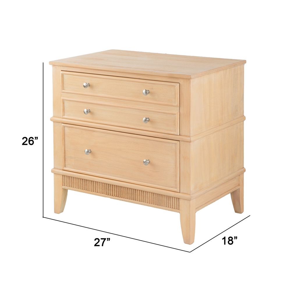 27 Inch Bedside Table, 2 Drawers, Textured Wood, Modern Veneer Finish Brown - View 5