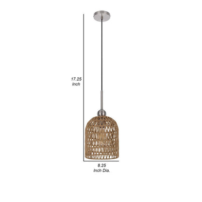 8 Inch Dia. Pendant Ceiling Light Fixture, Rope Woven Shade, Brown, Chrome - View 5