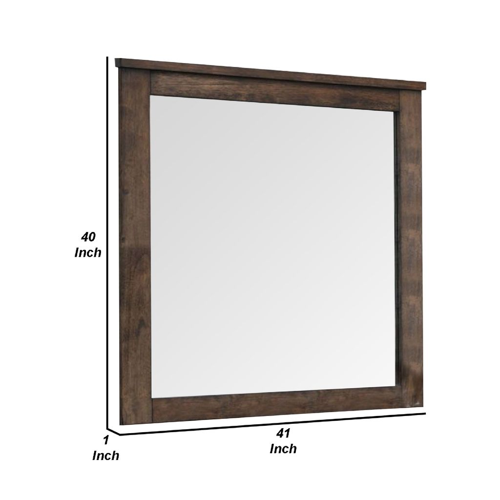 41 Inch Wood Portrait Mirror, Beveled Trim Top, Wood Grain, Oak Brown - View 6