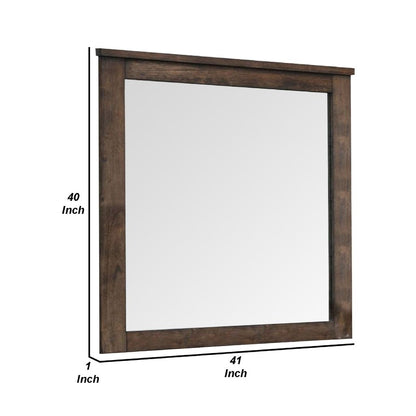 41 Inch Wood Portrait Mirror, Beveled Trim Top, Wood Grain, Oak Brown - View 6