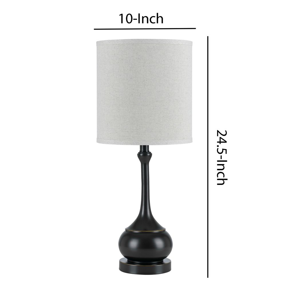 Elongated Bellied Shape Metal Accent Lamp with Drum Shade, Black - View 6