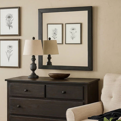 32 Inch Transitional Style Wooden Frame Mirror, Gray - View 7