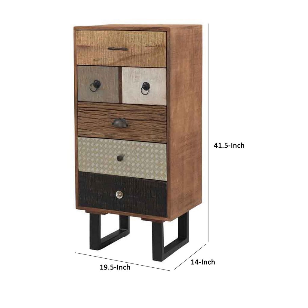 42 Inch Tall Dresser Chest, Multicolor, 6 Drawers, Sturdy Sled Base, Brown - View 5
