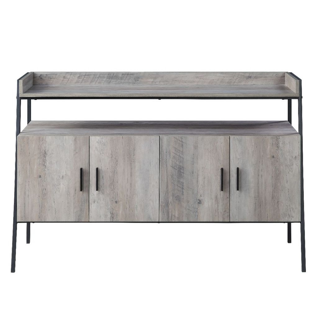 TV Stand with 2 Double Door Cabinet and Tubular Frame, Oak Gray - View 3