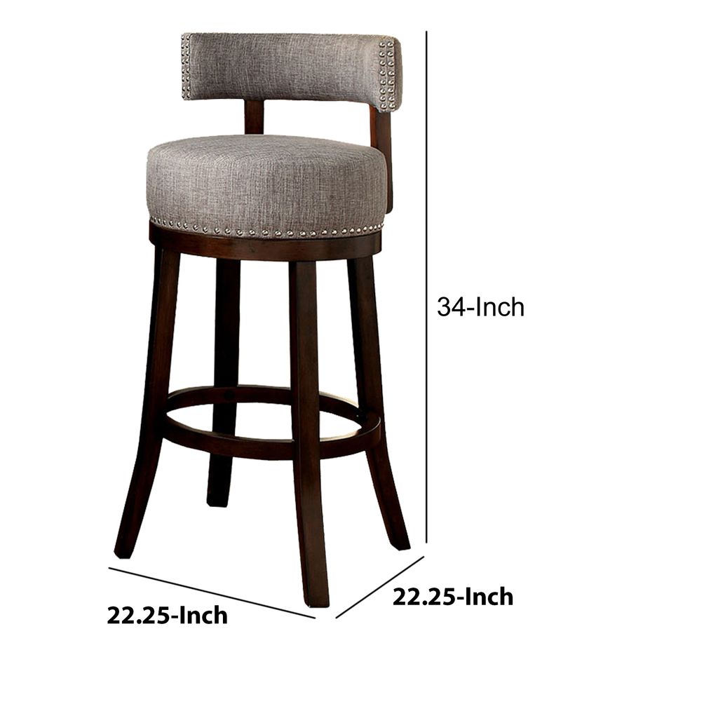 Swivel Barstool with Curved Open Low Back, Set of 2, Gray and Brown - View 6