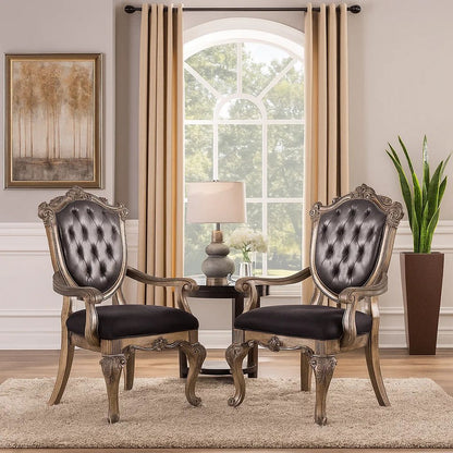 Wooden Arm Chair with Button Tufted Padded Backrest,Set of 2,Silver and Gray - View 7