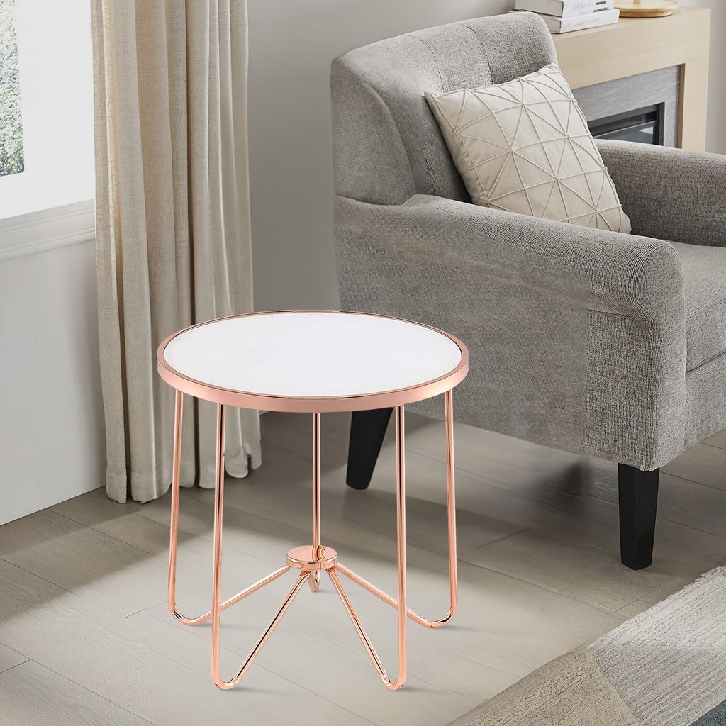 Alivia End Table, Frosted Glass & Rose Gold - View 7