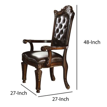 Leather Upholstered Button Tufted Wooden Side Chair, Set of Two,Brown - View 5