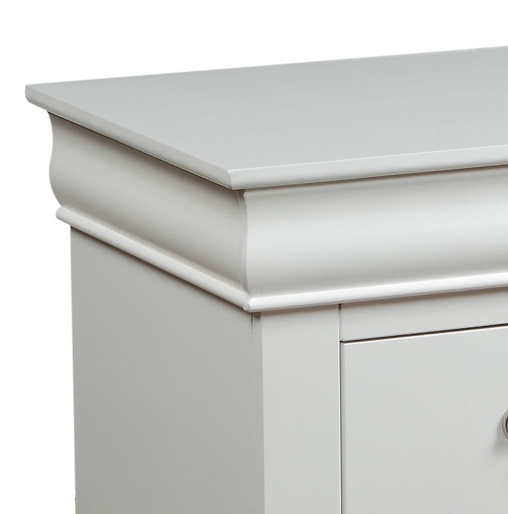 2 Drawer Wooden Nightstand with Metal Hanging Pulls and Bracket Feet, White - View 3