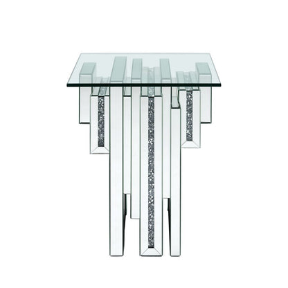 Glass Top End Table with Mirror Panels and Faux Gemstone Accents, Silver - View 2