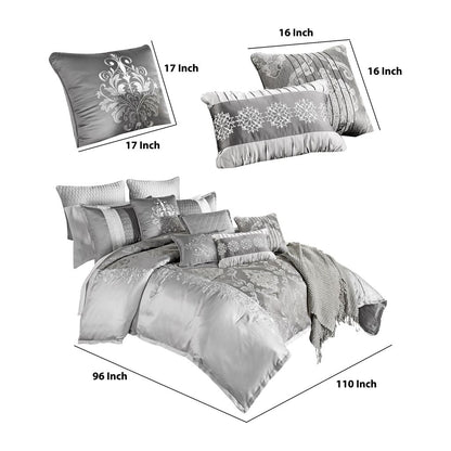 12 Piece King Polyester Comforter Set with Medallion Print, Platinum Gray - View 6