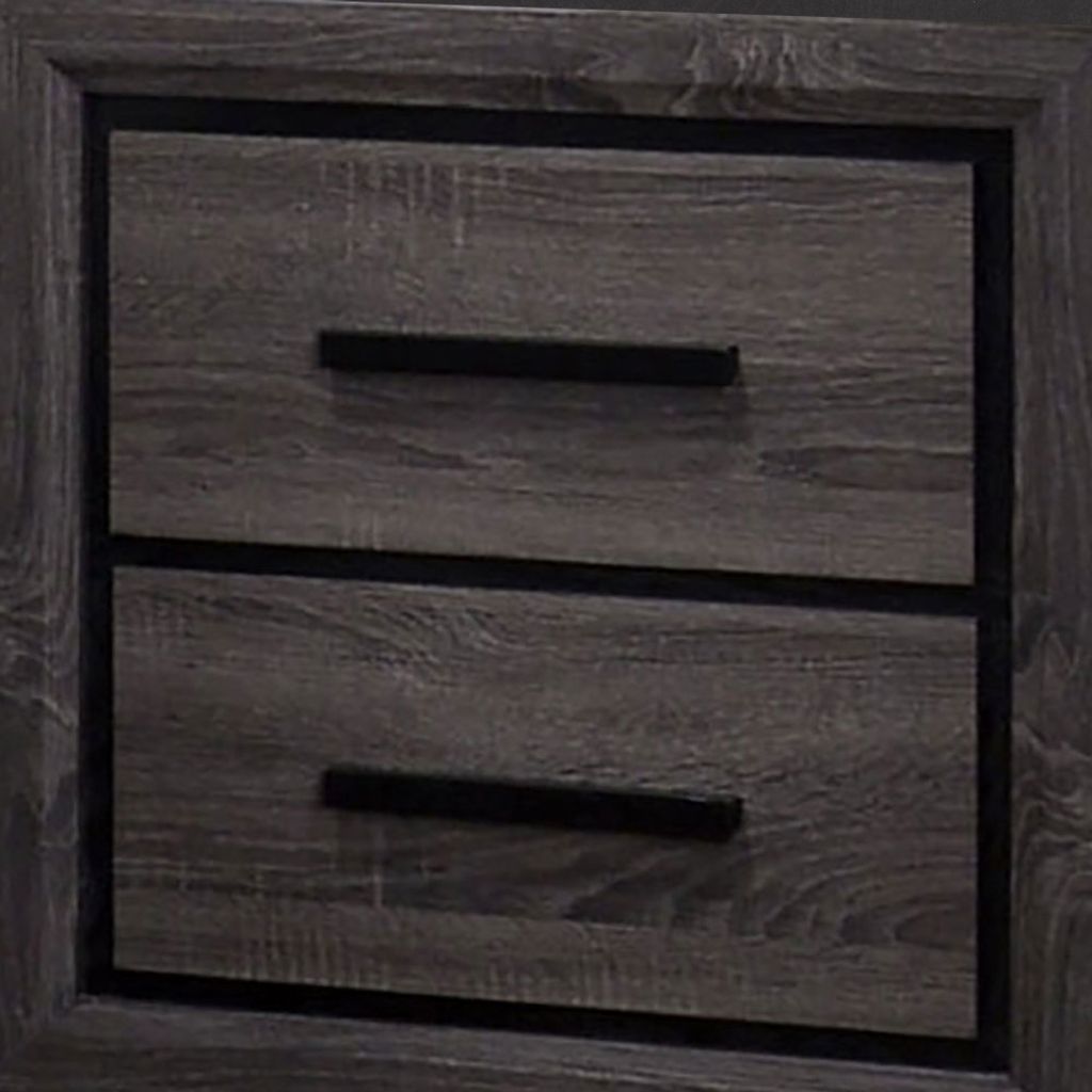 Wooden Nightstand with 2 Drawers and Finger Pull Handle,Gray and Black - View 2