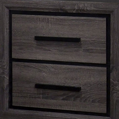 Wooden Nightstand with 2 Drawers and Finger Pull Handle,Gray and Black - View 2