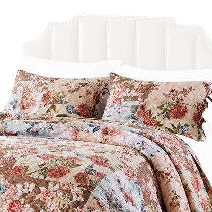 Rome 3 Piece Microfiber Reversible Floral Print Queen Quilt Set, Multicolor - View 4