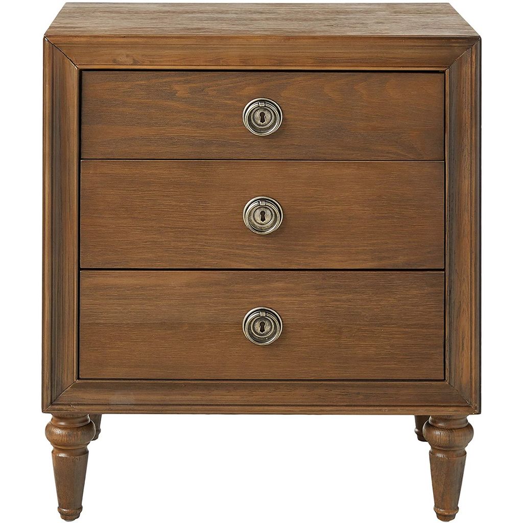 Traditional Style 3 Drawers Wood Nightstand By Inverness, Brown - View 2