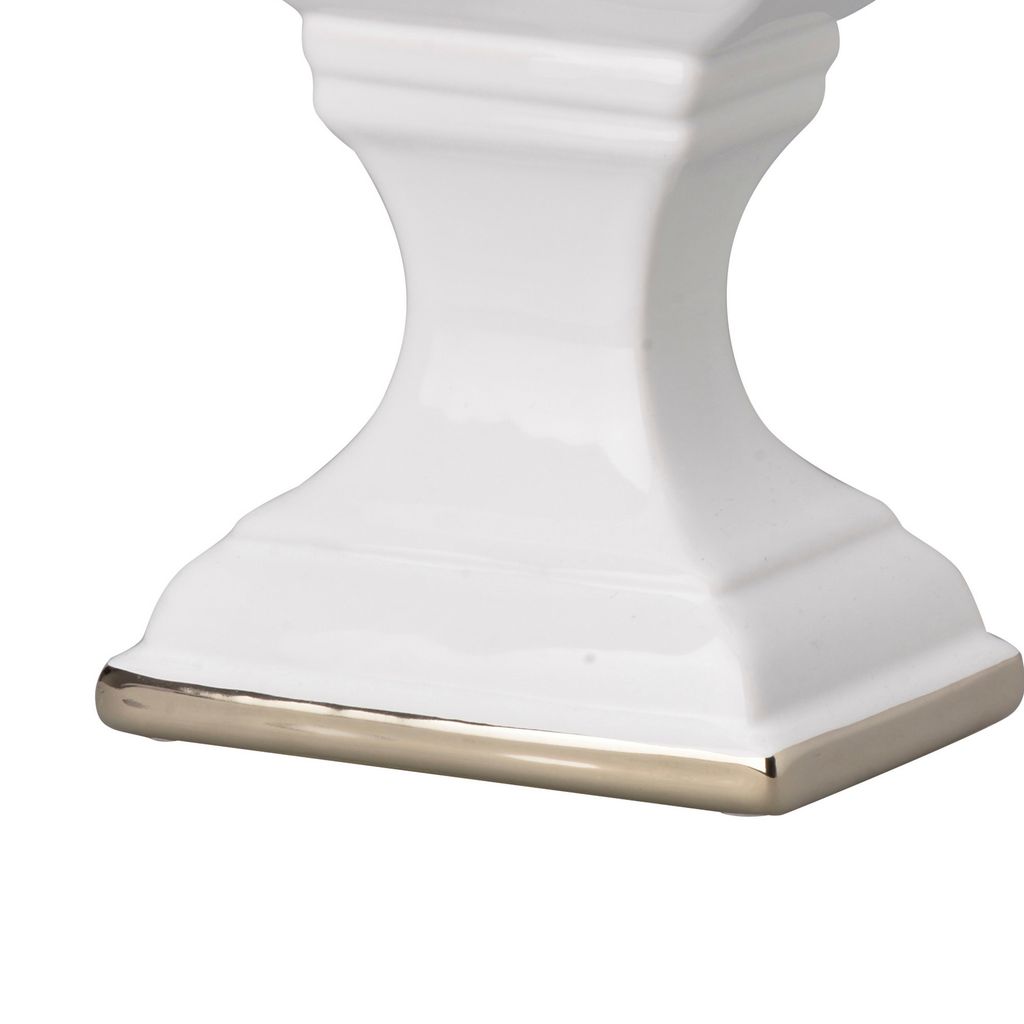 14 Inch Decorative Ceramic Vase, Artistic Turned Urn, White and Gold Rim - View 4