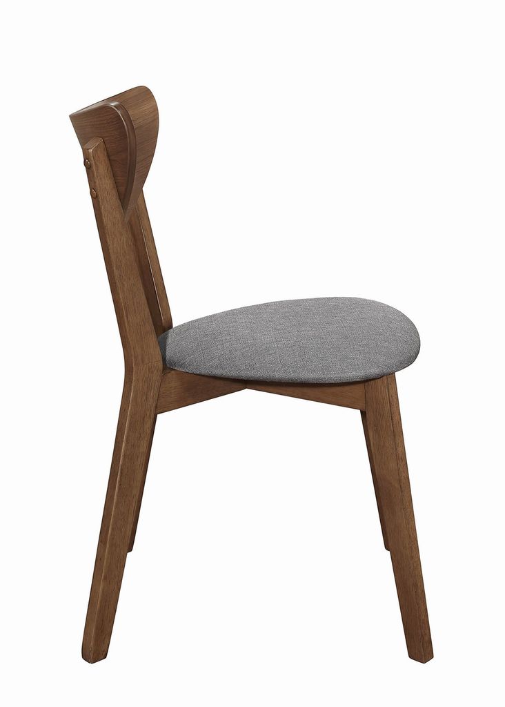 Wooden Plectrum Shape Padded Seat Dining Chair, Set of 2, Brown and Gray - View 3