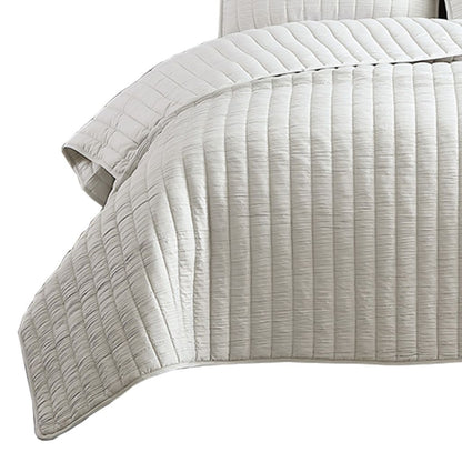 3 Piece Crinkles King Size Coverlet Set with Vertical Stitching, White - View 3