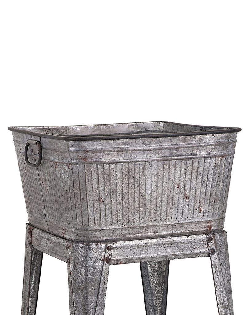 32" Multi-Functional Galvanized Metal Tub on Stand with Angled Legs, Gray - View 2