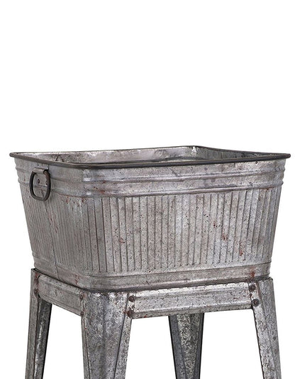 32" Multi-Functional Galvanized Metal Tub on Stand with Angled Legs, Gray - View 2