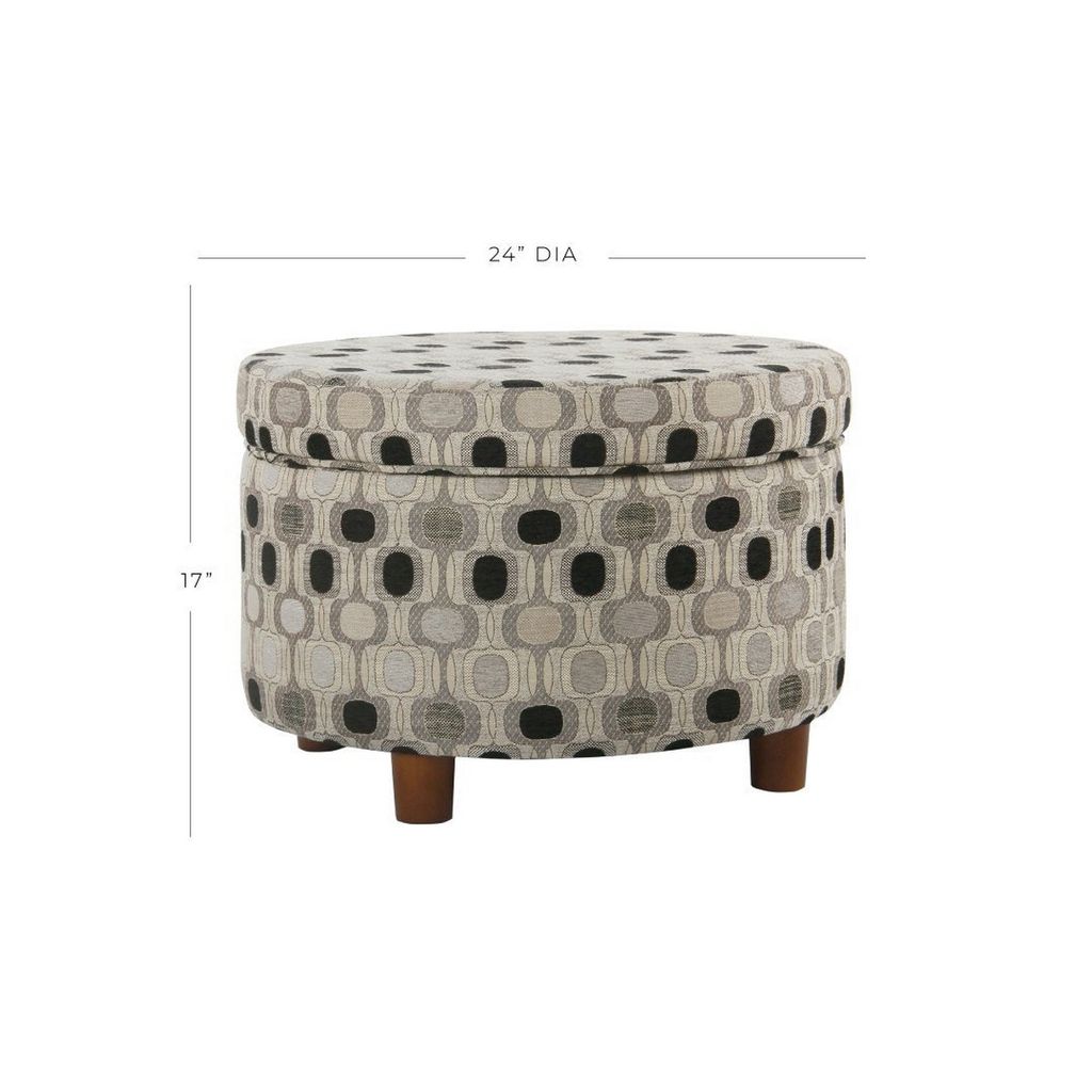 Wooden Ottoman with Geometric Patterned Fabric Upholstery and Hidden Storage, Multicolor - View 6