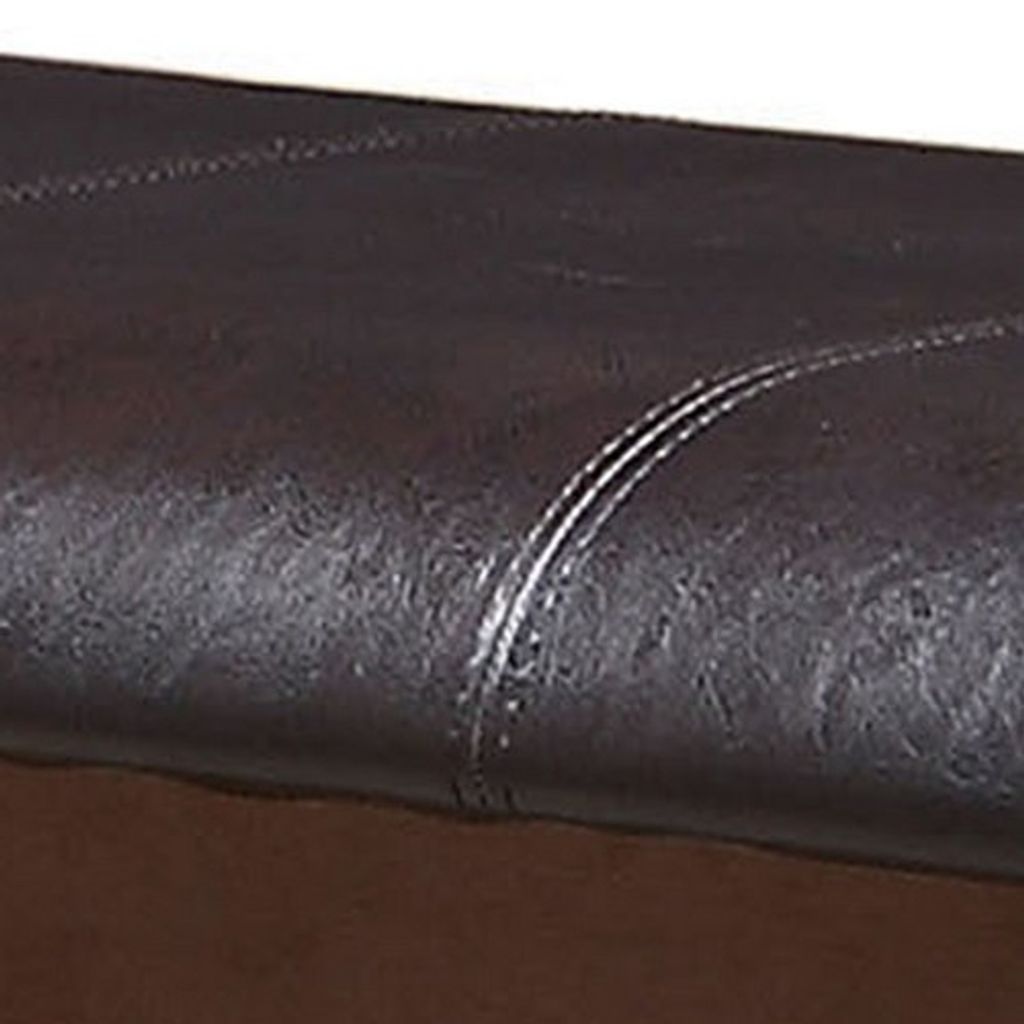 Wooden Counter Height Bench with Leatherette Seat, Brown and Black - View 4