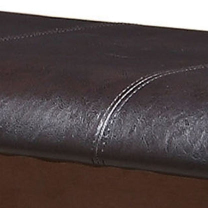 Wooden Counter Height Bench with Leatherette Seat, Brown and Black - View 4