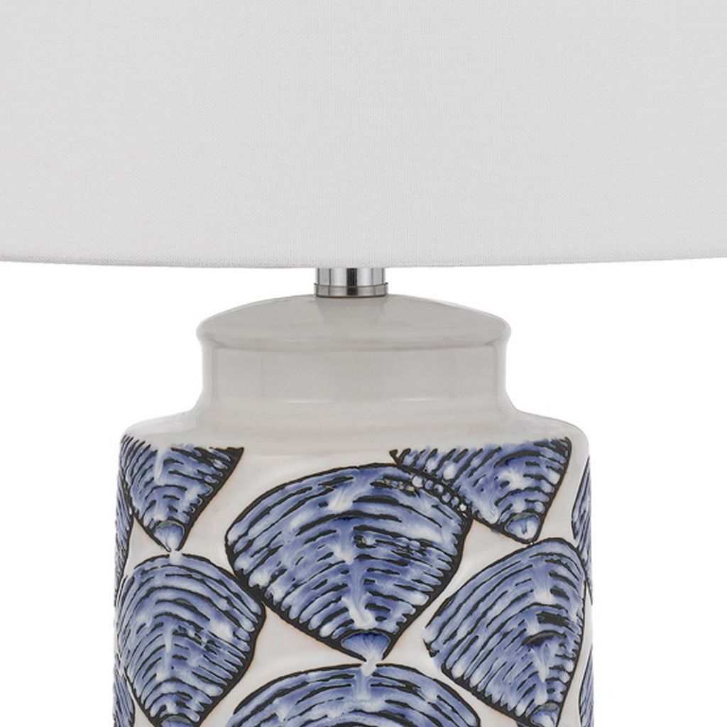 27 Inch Coastal Ceramic Table Lamp, Dimmer, Sea Shells, Blue - View 4