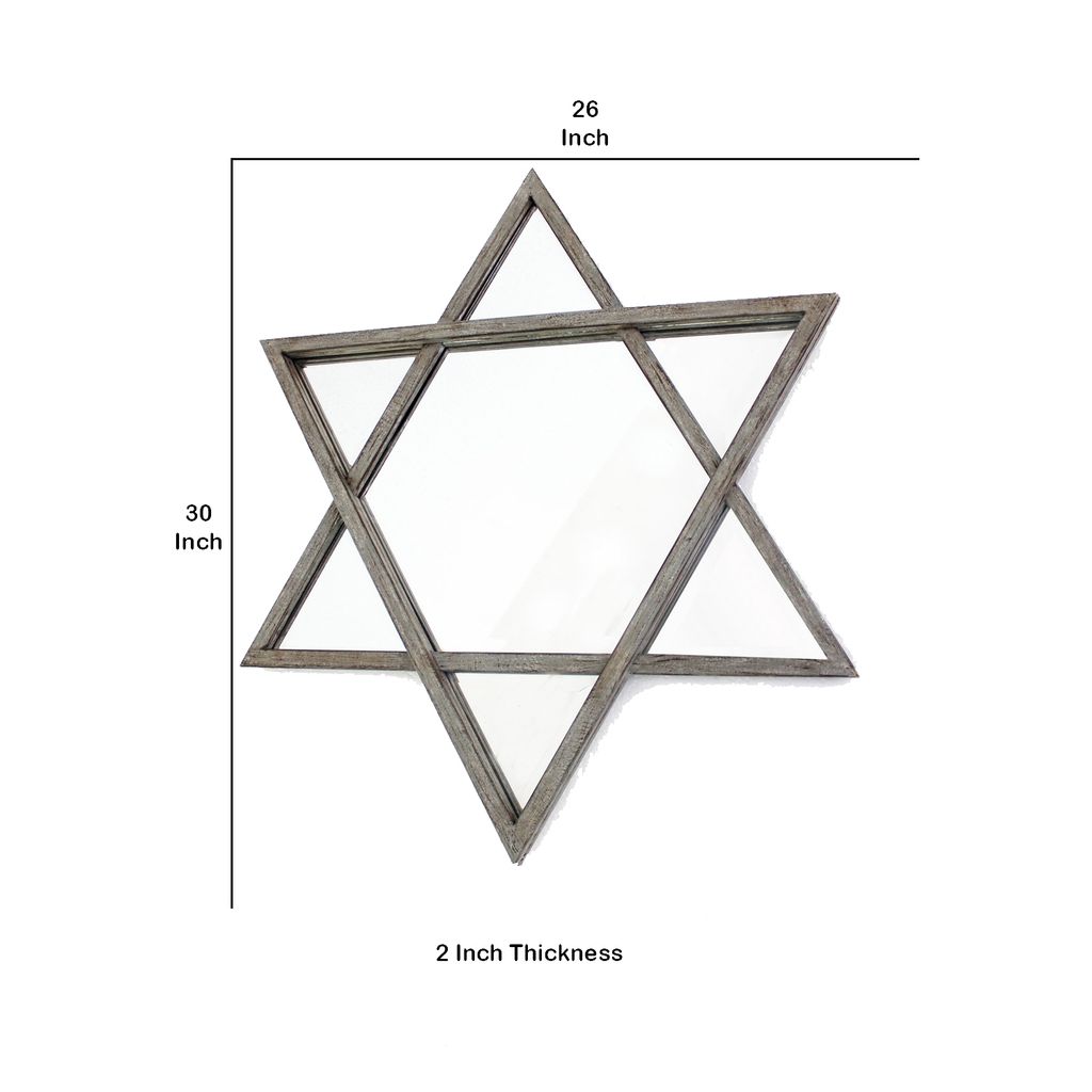Transitional Wooden Wall Mirror with Hexagram Shape Design, Brown - View 5