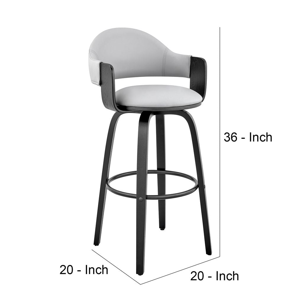 26 Inch Leatherette Barstool with Curved Back, Gray and Black - View 6