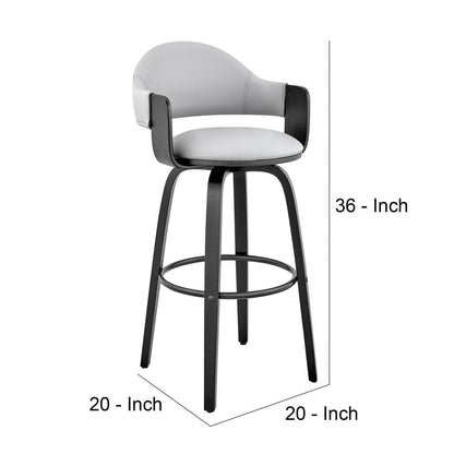 26 Inch Leatherette Barstool with Curved Back, Gray and Black - View 6