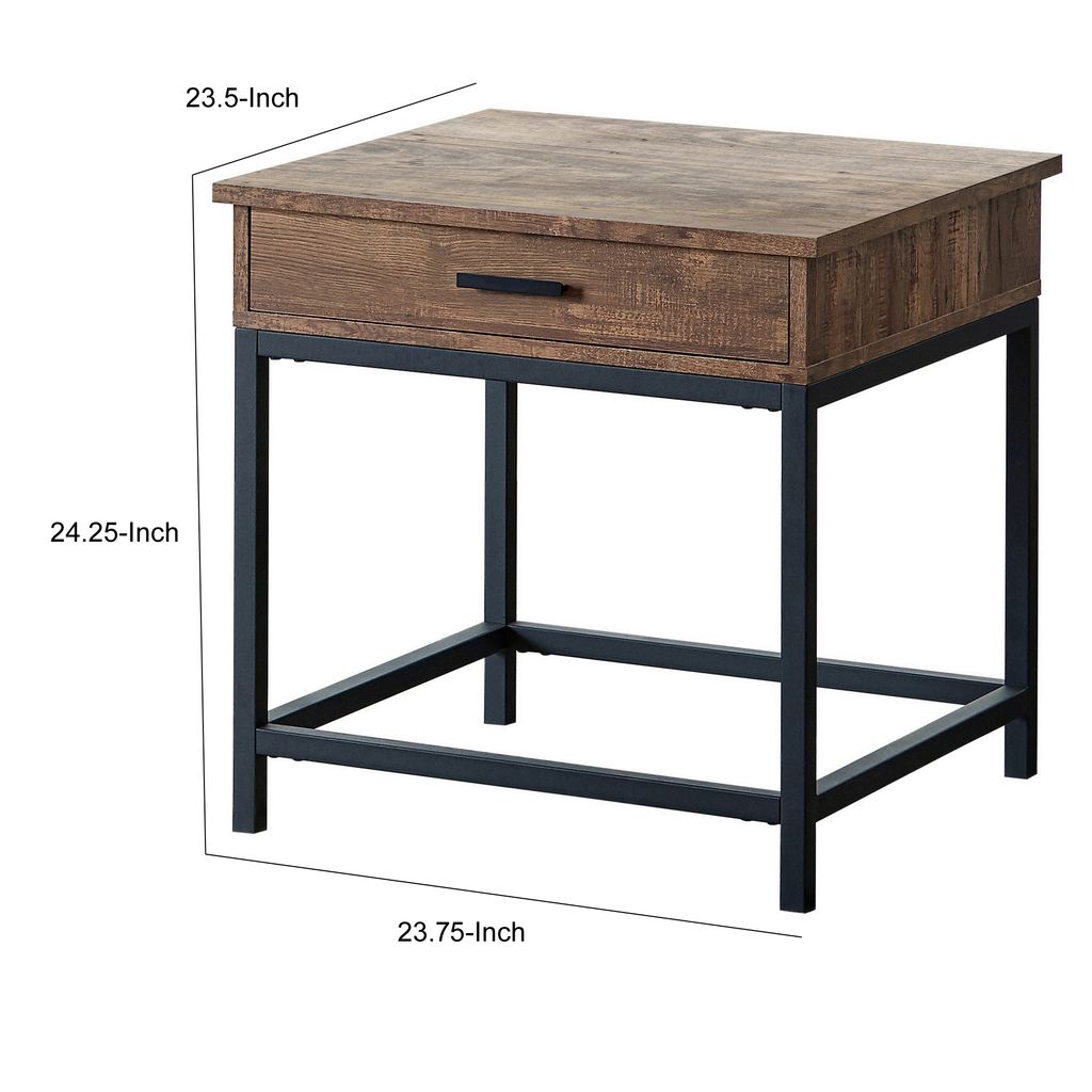 24 Inch Side End Table, Rectangular Tabletop, Single Drawer, Rustic Brown - View 5