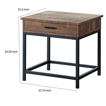 24 Inch Side End Table, Rectangular Tabletop, Single Drawer, Rustic Brown - View 5