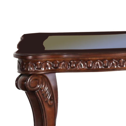 Traditional End Table with Cabriole Legs and Wooden Carving, Brown - View 2